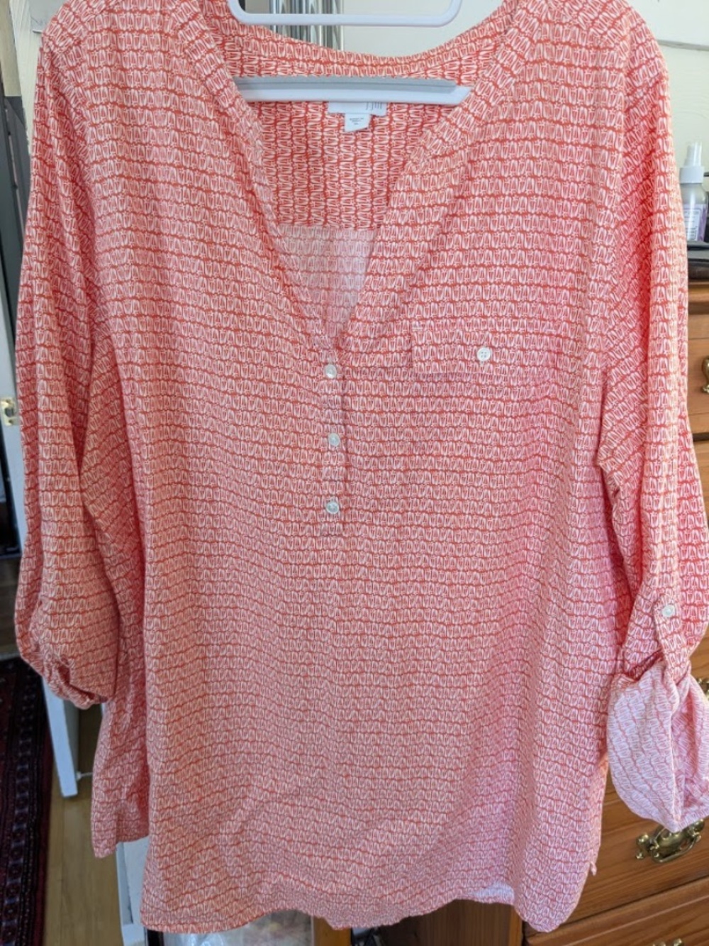 J. Jill Orange and White Print Popover Blouse, Women's XL